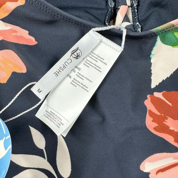 CUPSHE Navy Blue Floral One Piece Swimsuit Women's Size Medium NWT Lace Up - Picture 6 of 6